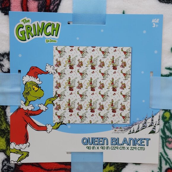 Dr. Seuss The Grinch Queen Plush Blanket 90" X 90" Christmas Soft & Warm Holiday - Picture 6 of 12